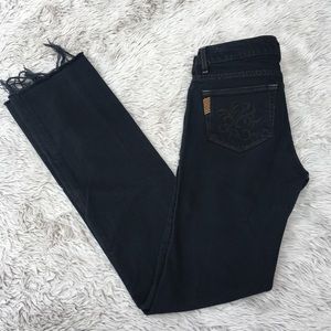 Paige | Black Raw Hem Melrose Straight Jeans 27